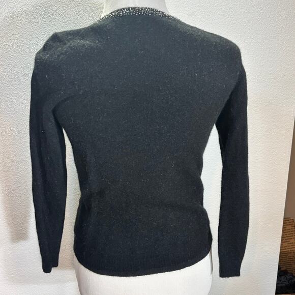 Talbots Black Beaded Trim Cardigan Sweater Women’s Small Elegant Knit - Picture 2 of 6